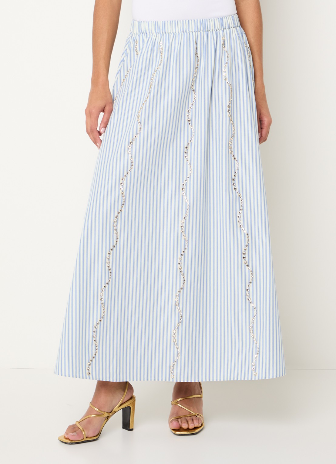 Sandro Maxi A-lijn rok met streepprint en strass - detail 3 kobaltblauw