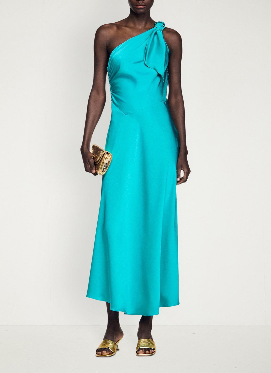 Sandro Maxi jurk met asymmetrische hals - voorkant 2 groen