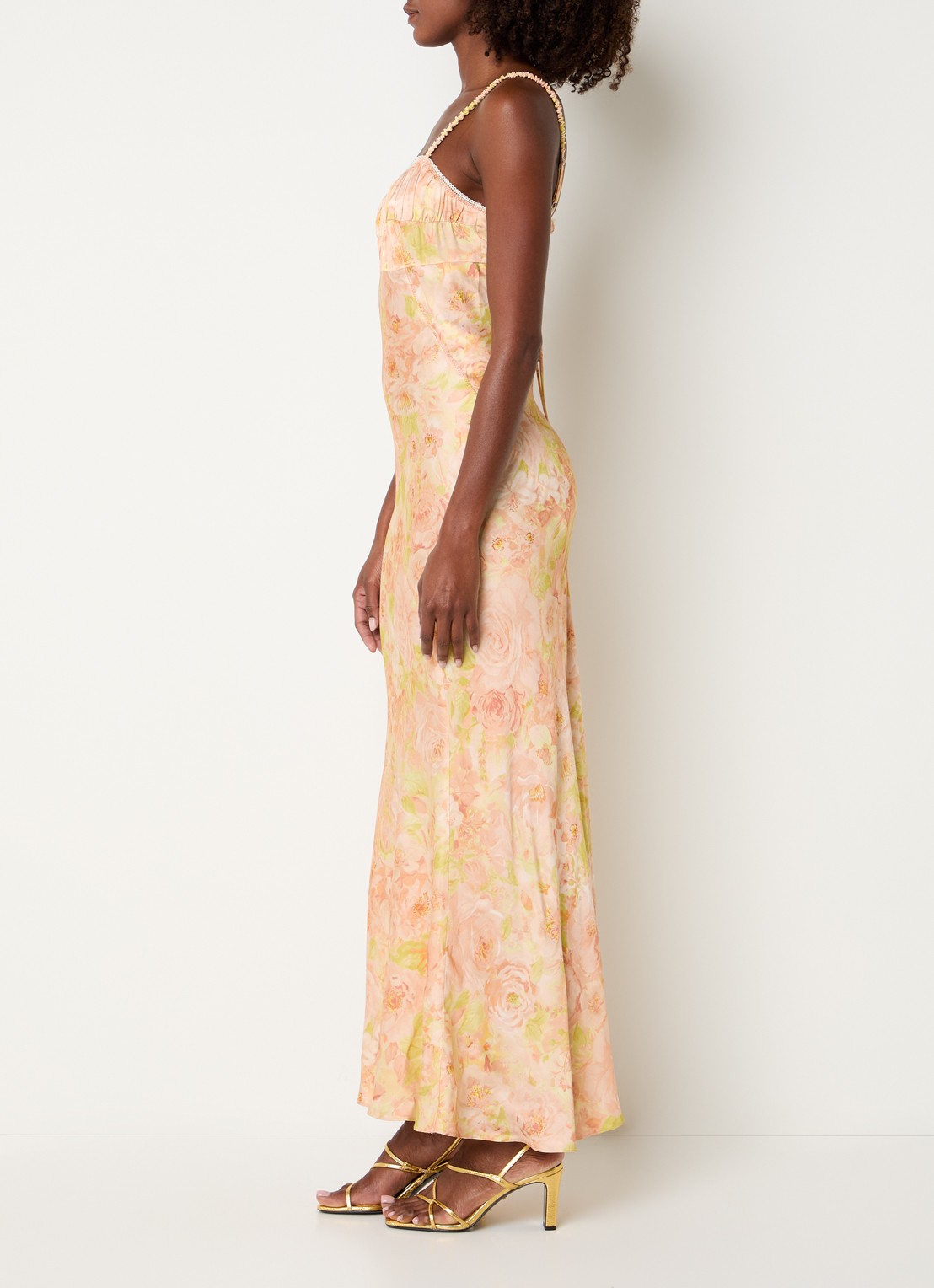 Sandro Maxi jurk met bloemenprint en rugdecolleté - achterkant 3 abrikoos