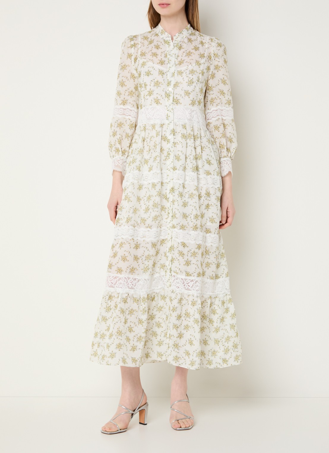 Sandro Maxi jurk met bloemenprint - detail 2 gebroken wit