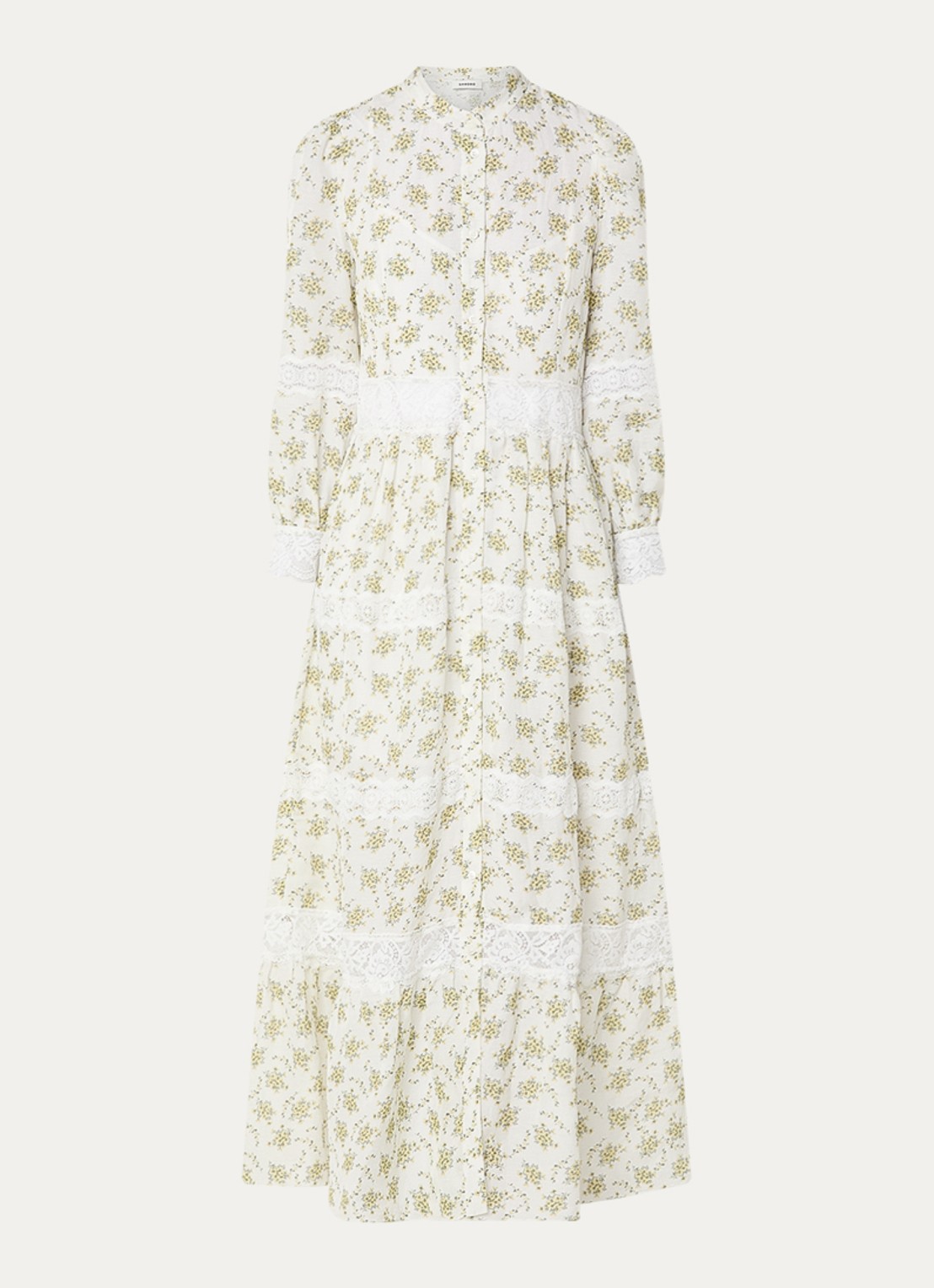 Sandro Maxi jurk met bloemenprint - voorkant 3 gebroken wit
