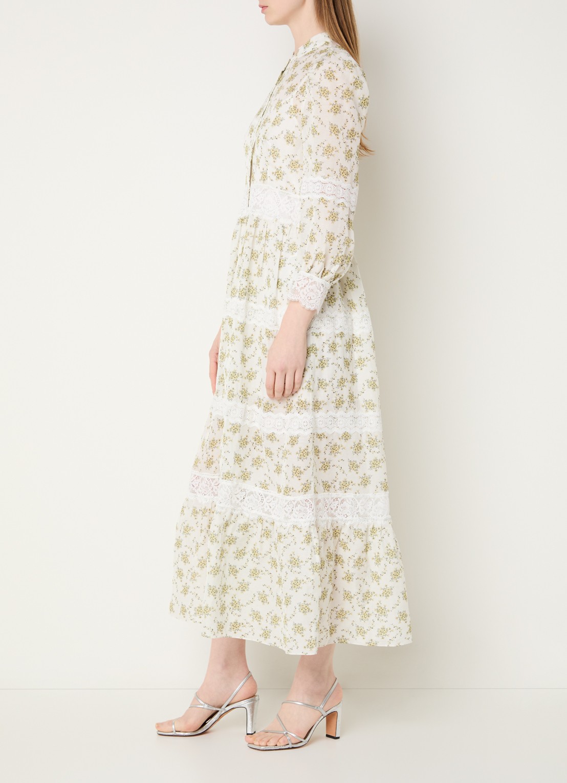 Sandro Maxi jurk met bloemenprint - voorkant 4 gebroken wit