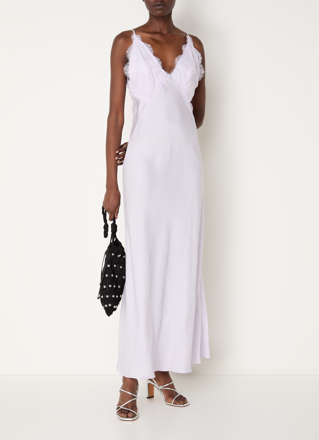 Sandro Maxi jurk met details van kant en glanzende finish - detail 4 lila