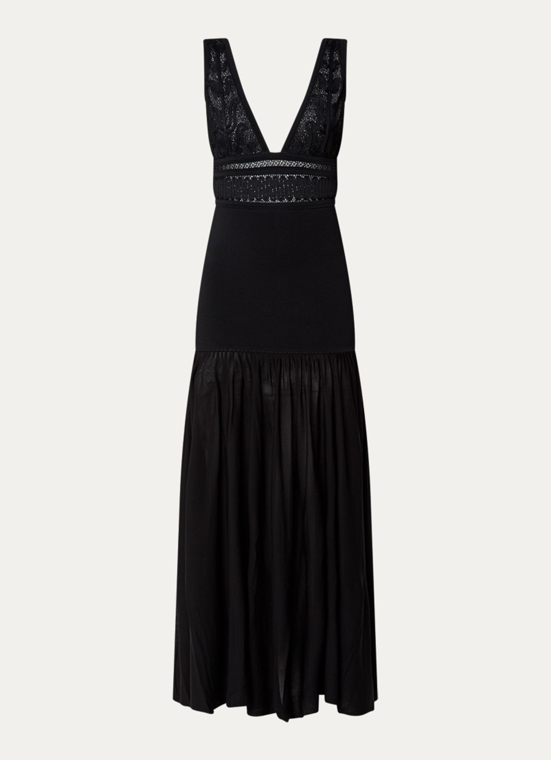Sandro Maxi jurk met details van kant - voorkant 3 zwart