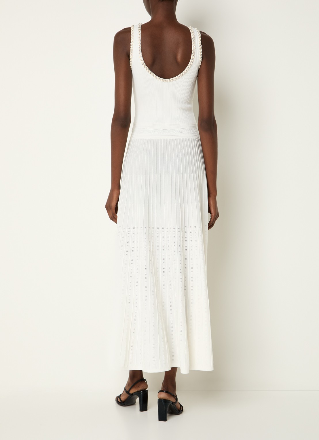 Sandro Maxi jurk met imitatieparels en strass - achterkant 2 gebroken wit