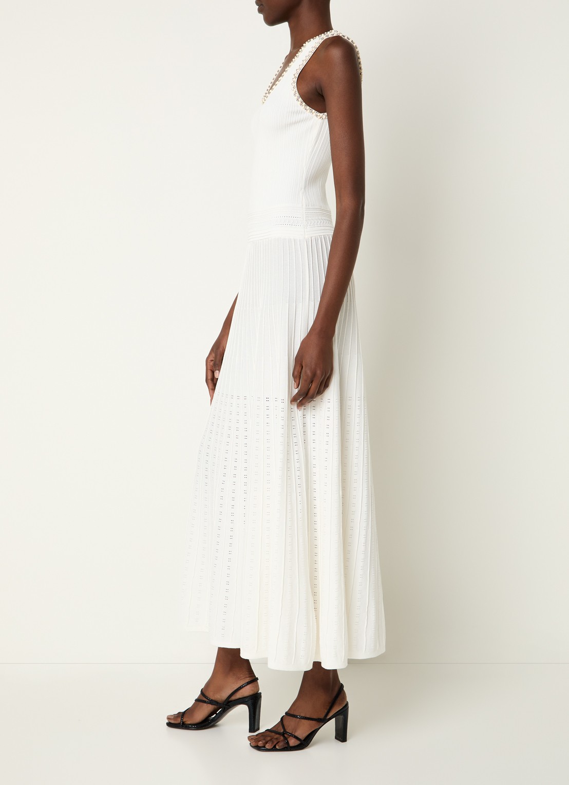Sandro Maxi jurk met imitatieparels en strass - voorkant 4 gebroken wit