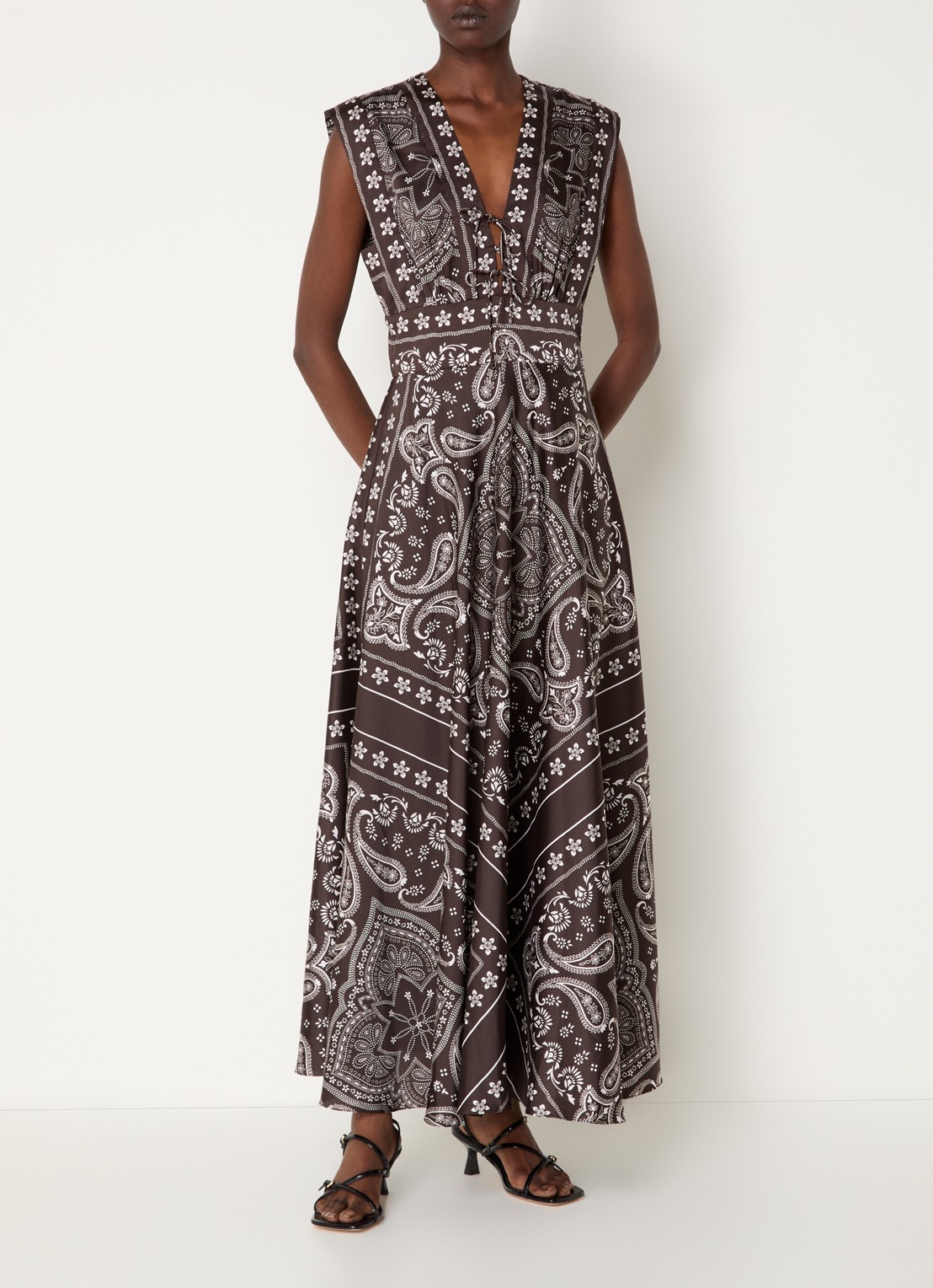 Sandro Maxi jurk met paisley dessin  - detail 2 donkerbruin