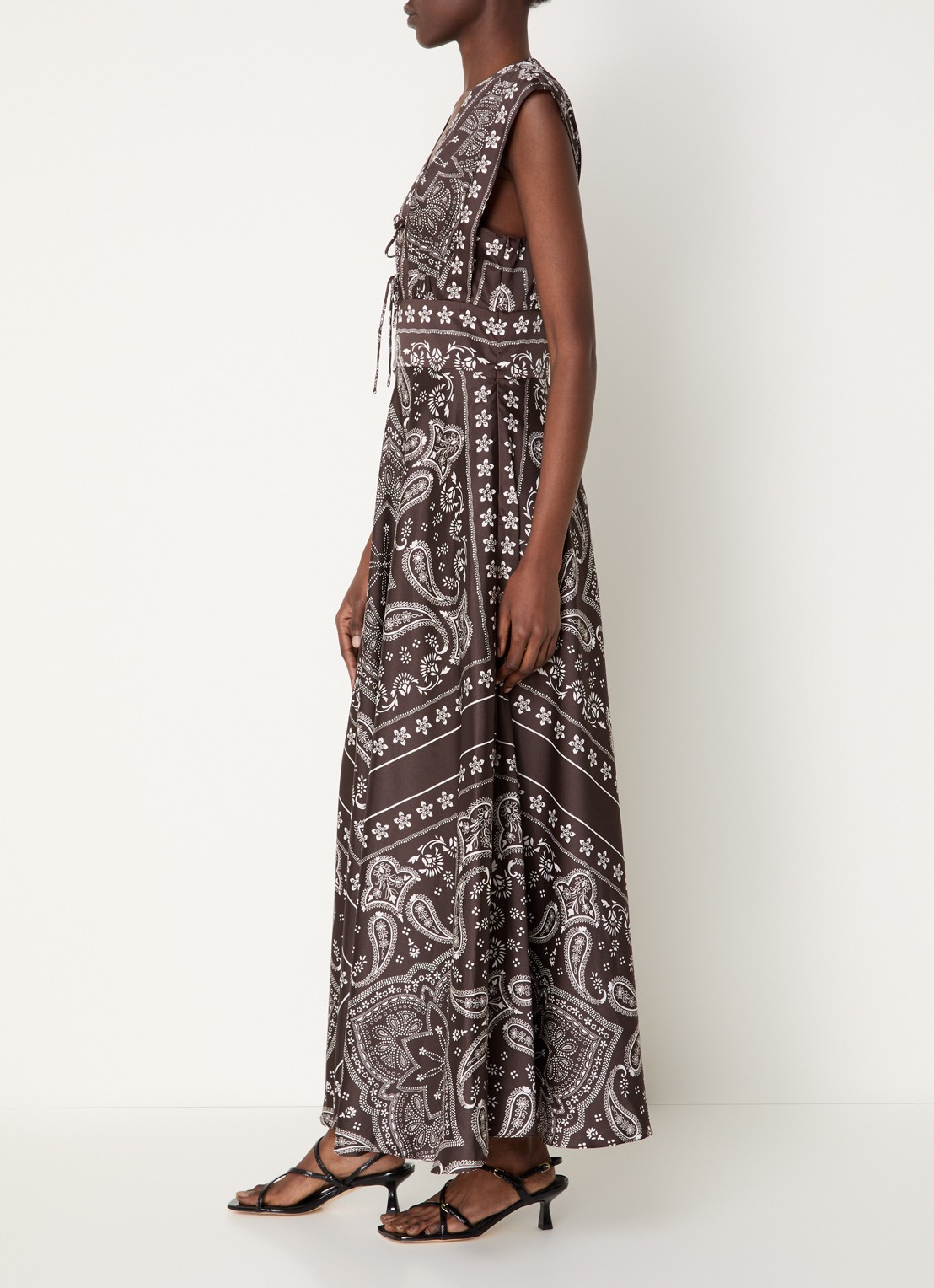 Sandro Maxi jurk met paisley dessin  - voorkant 4 donkerbruin