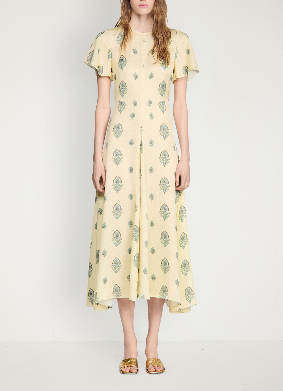 Sandro Maxi jurk met paisley dessin - detail 2 lichtgeel