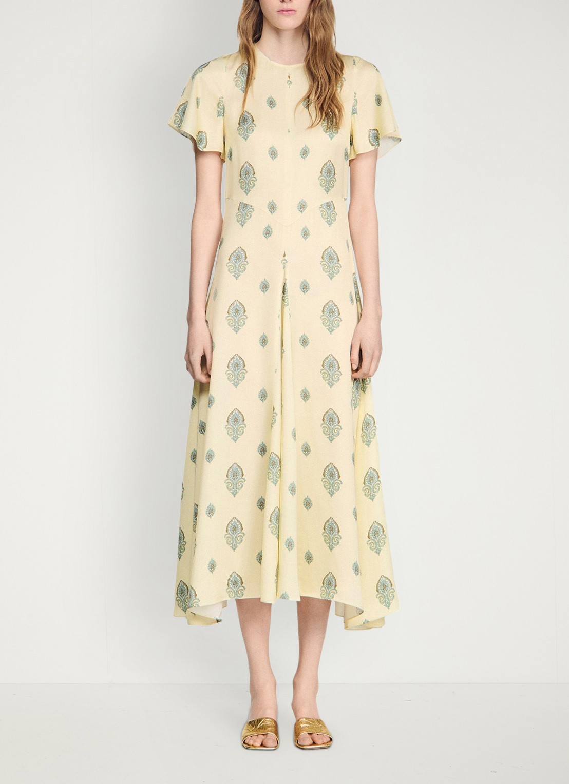 Sandro Maxi jurk met paisley dessin - voorkant 6 lichtgeel