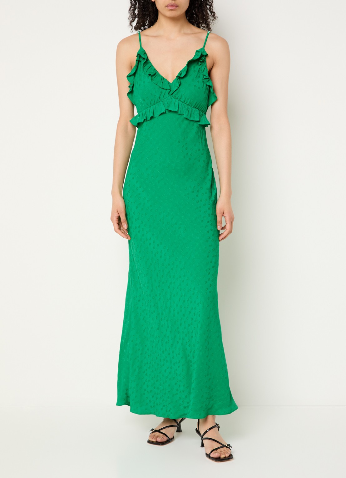 Sandro Maxi jurk met ruches - detail 4 groen