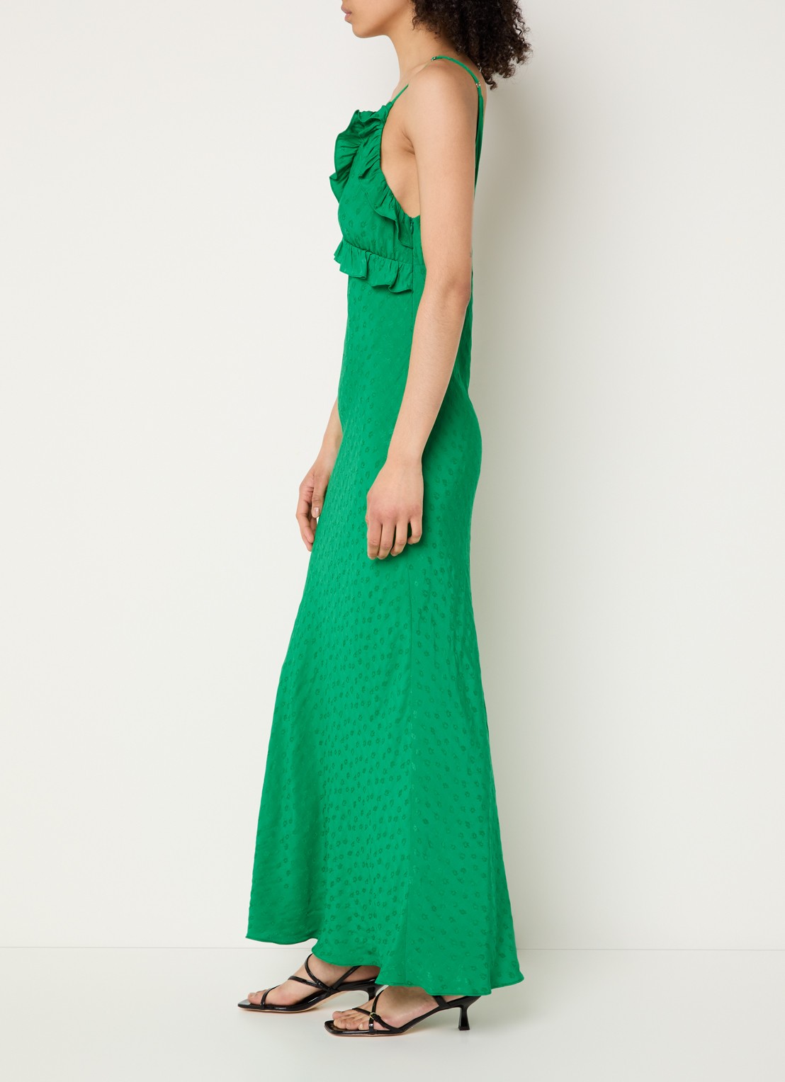 Sandro Maxi jurk met ruches - voorkant 2 groen