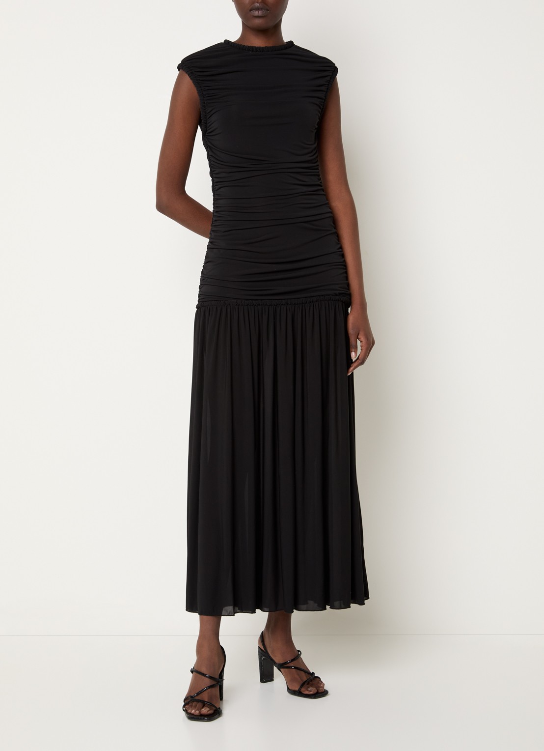 Sandro Maxi jurk van jersey met plooidetail - detail 4 zwart