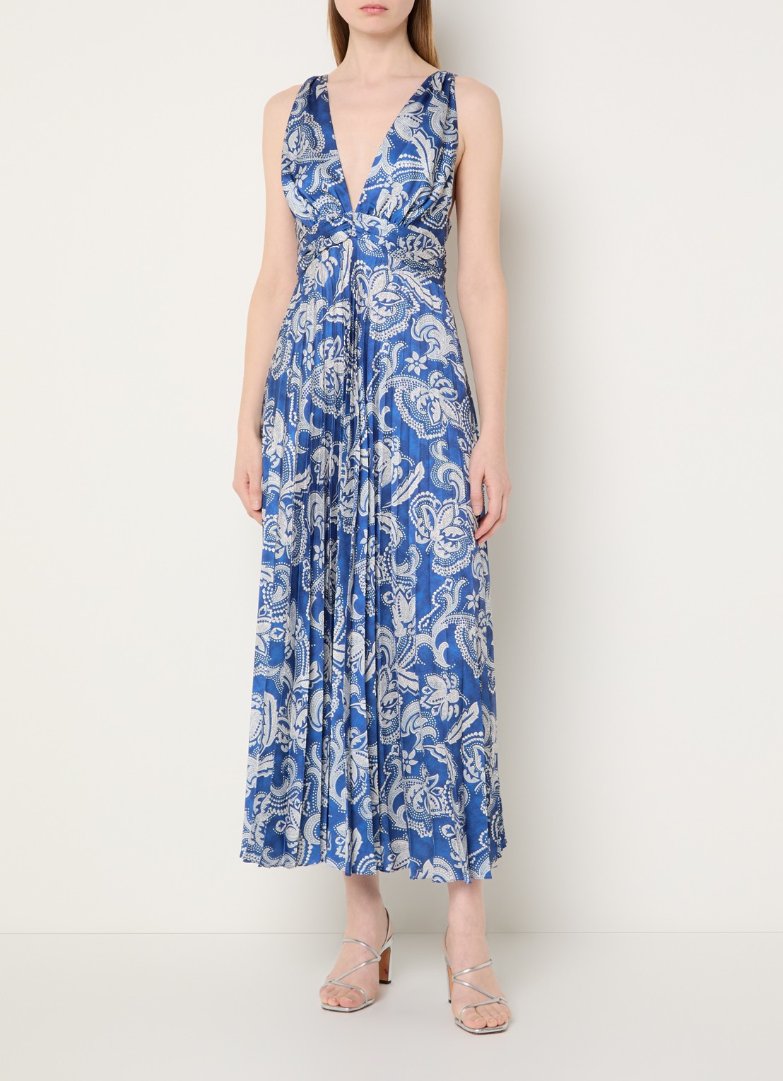 Sandro Maxi jurk van satijn met bloemenprint - detail 4 donkerblauw