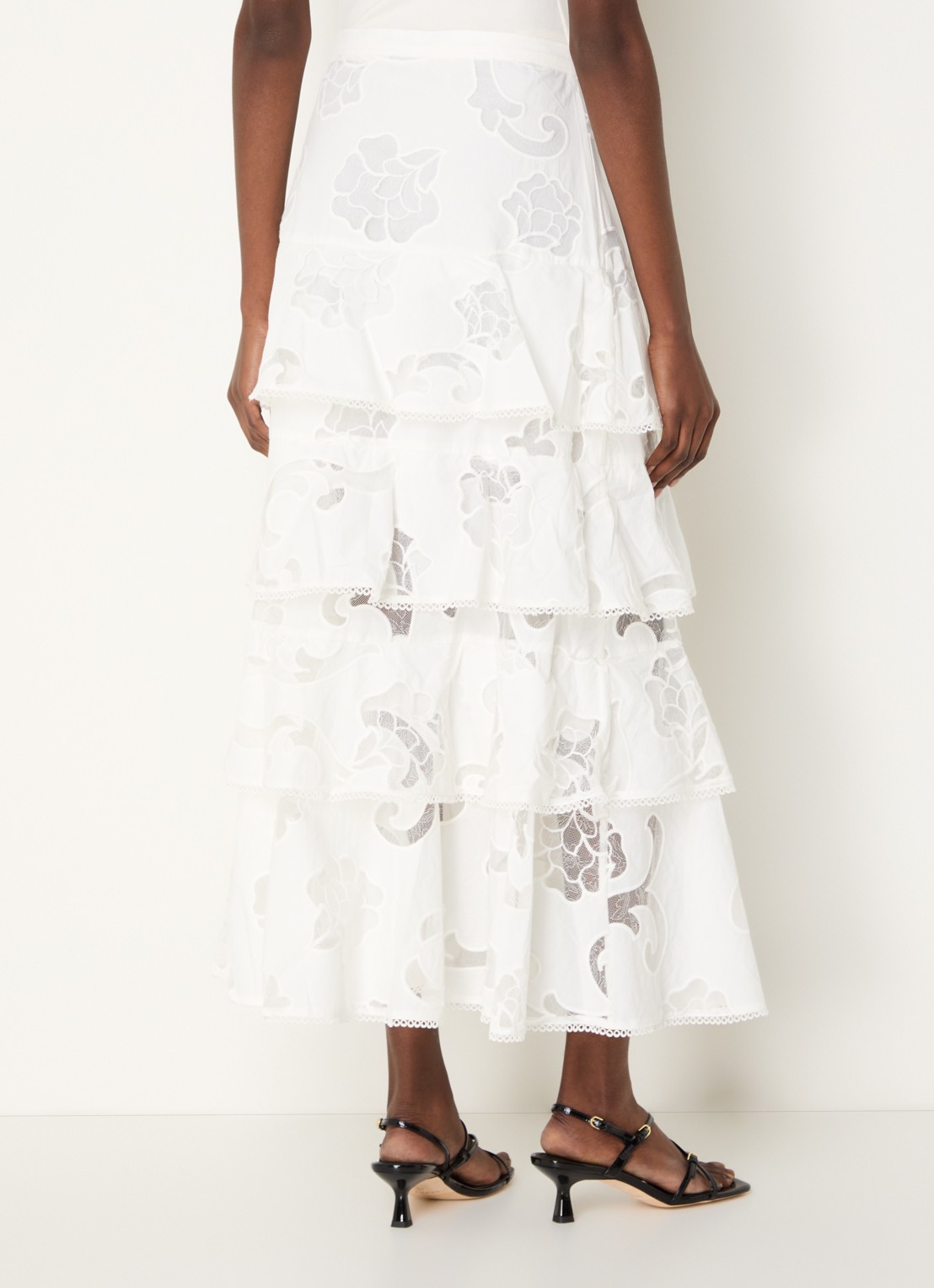 Sandro Maxi rok met broderie en volant - achterkant 2 wit