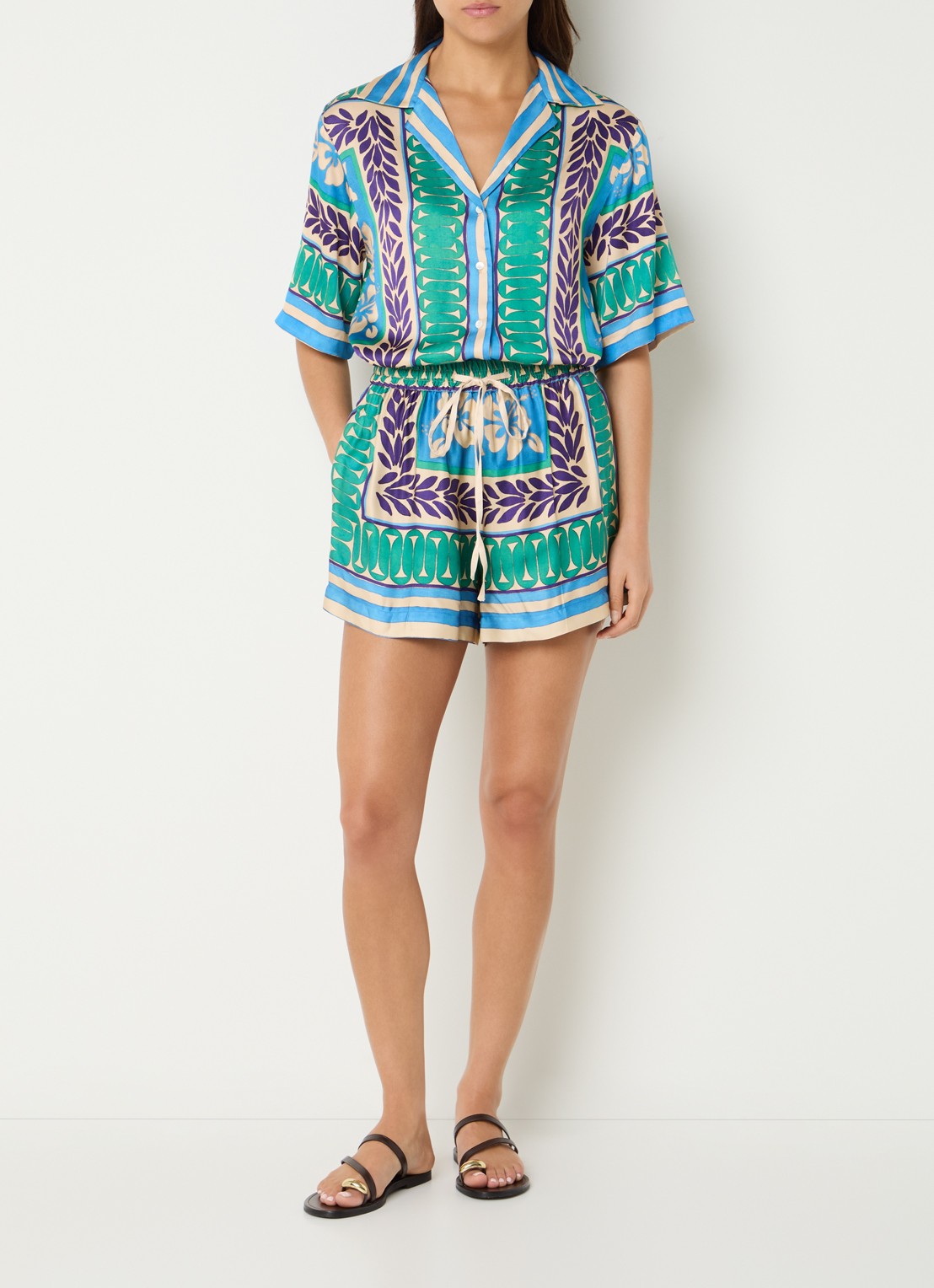 Sandro Mid waist loose fit korte broek met grafische print - voorkant 4 groen