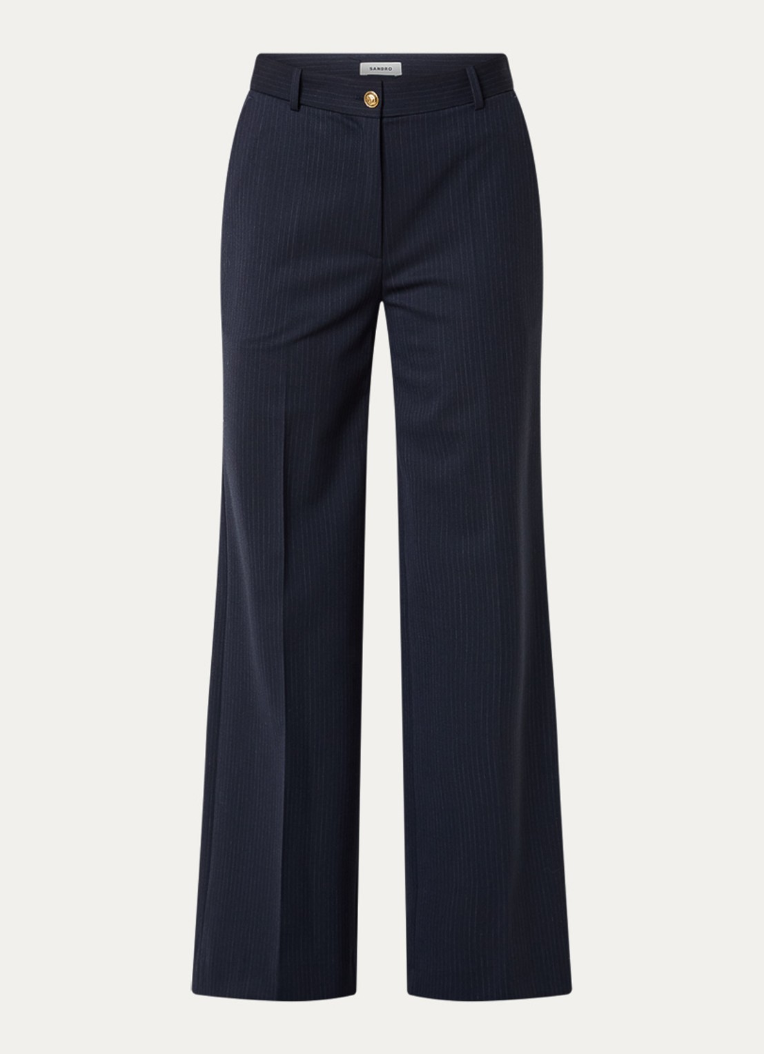 Sandro Mid waist loose fit pantalon in wolblend met streepprint - voorkant donkerblauw