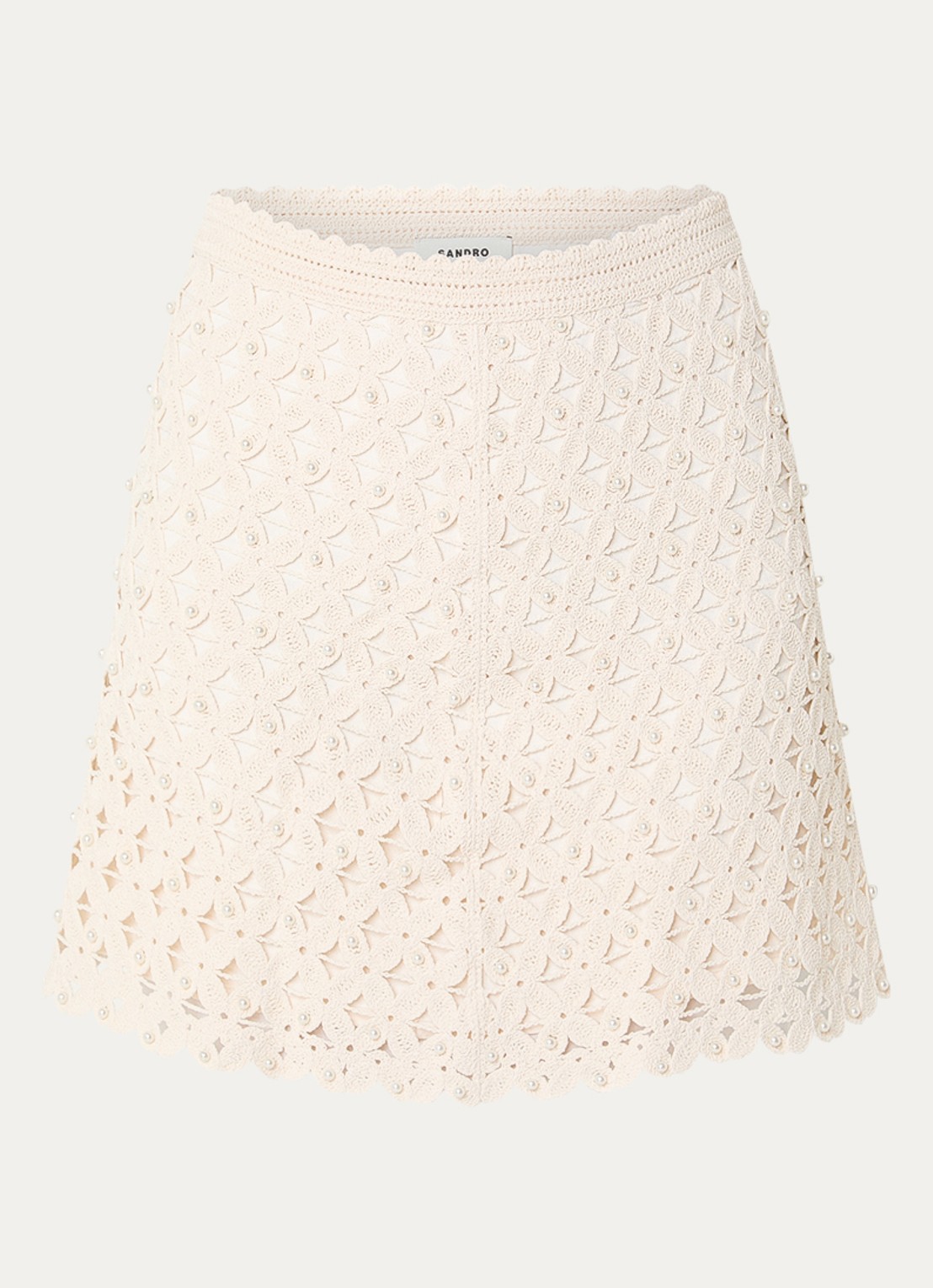 Sandro Mid waist mini rok met structuur - voorkant gebroken wit
