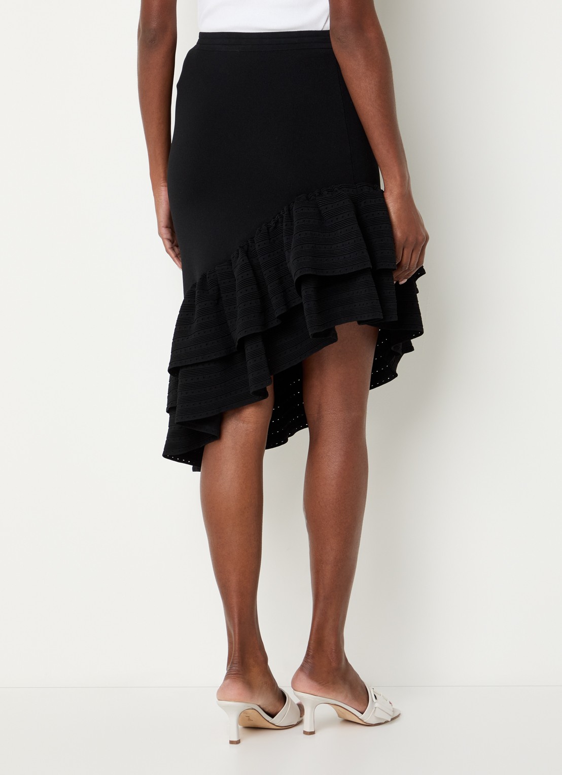 Sandro Mid waist rok met asymmetrische zoom en volant - achterkant 2 zwart