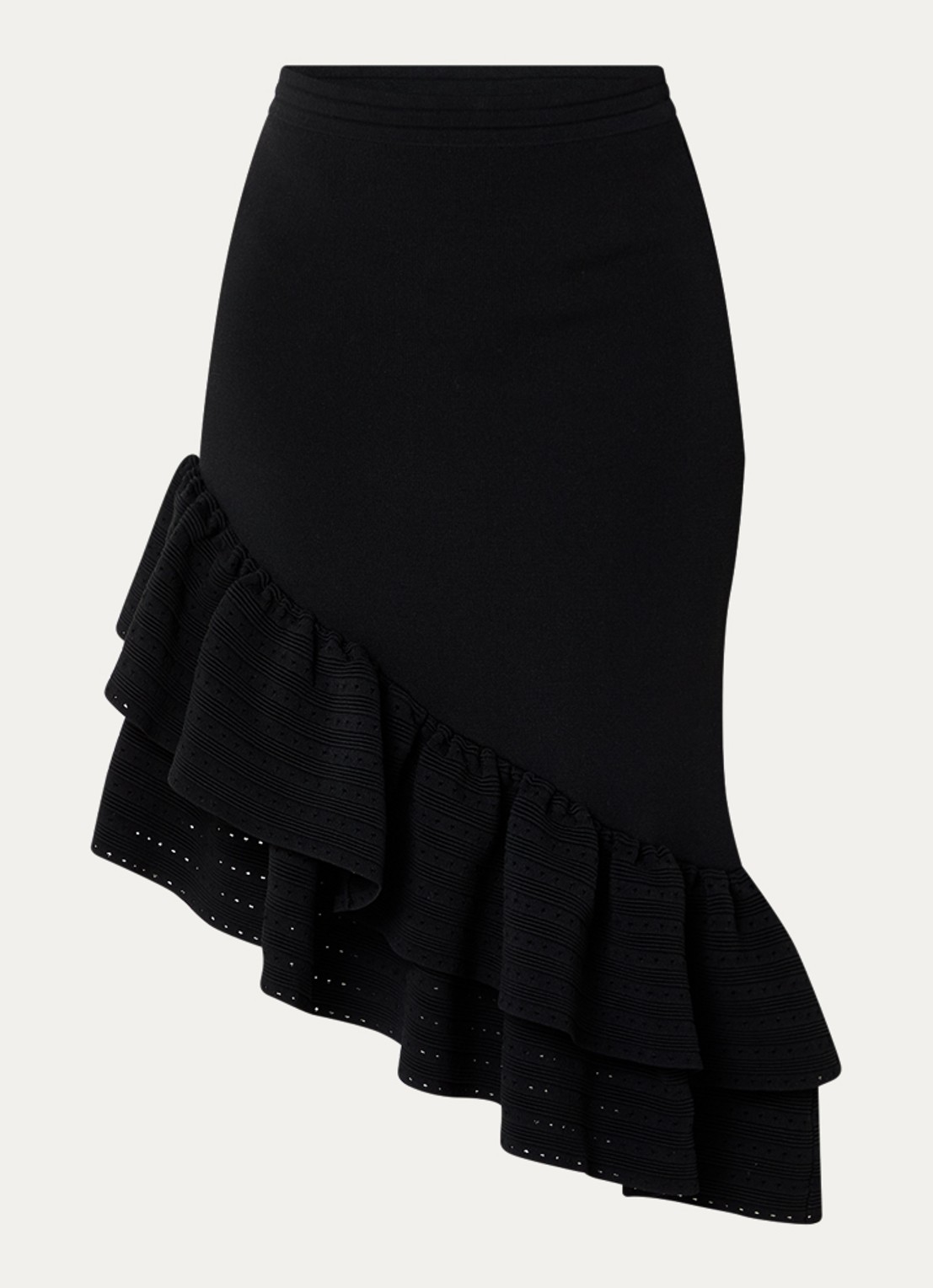 Sandro Mid waist rok met asymmetrische zoom en volant - voorkant 3 zwart