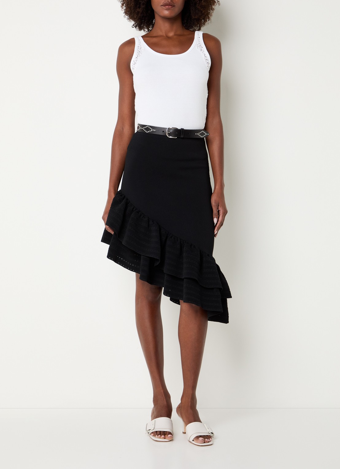 Sandro Mid waist rok met asymmetrische zoom en volant - voorkant 4 zwart