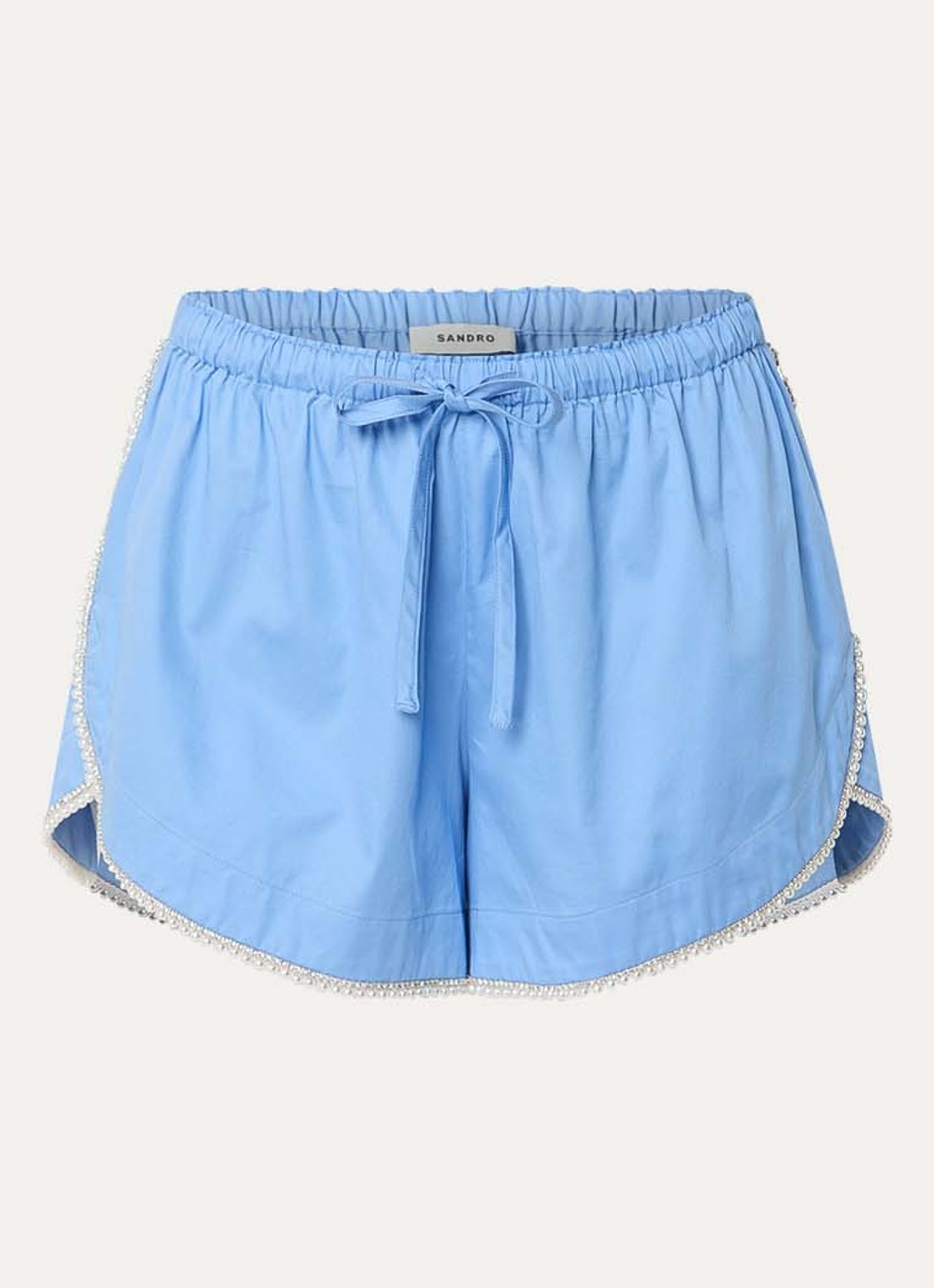 Sandro Mid waist straight fit korte broek met imitatieparels - voorkant lichtblauw