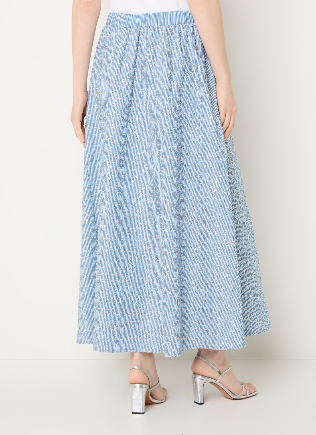 Sandro Midi A-lijn rok met streepprint en strass - achterkant 2 blauw