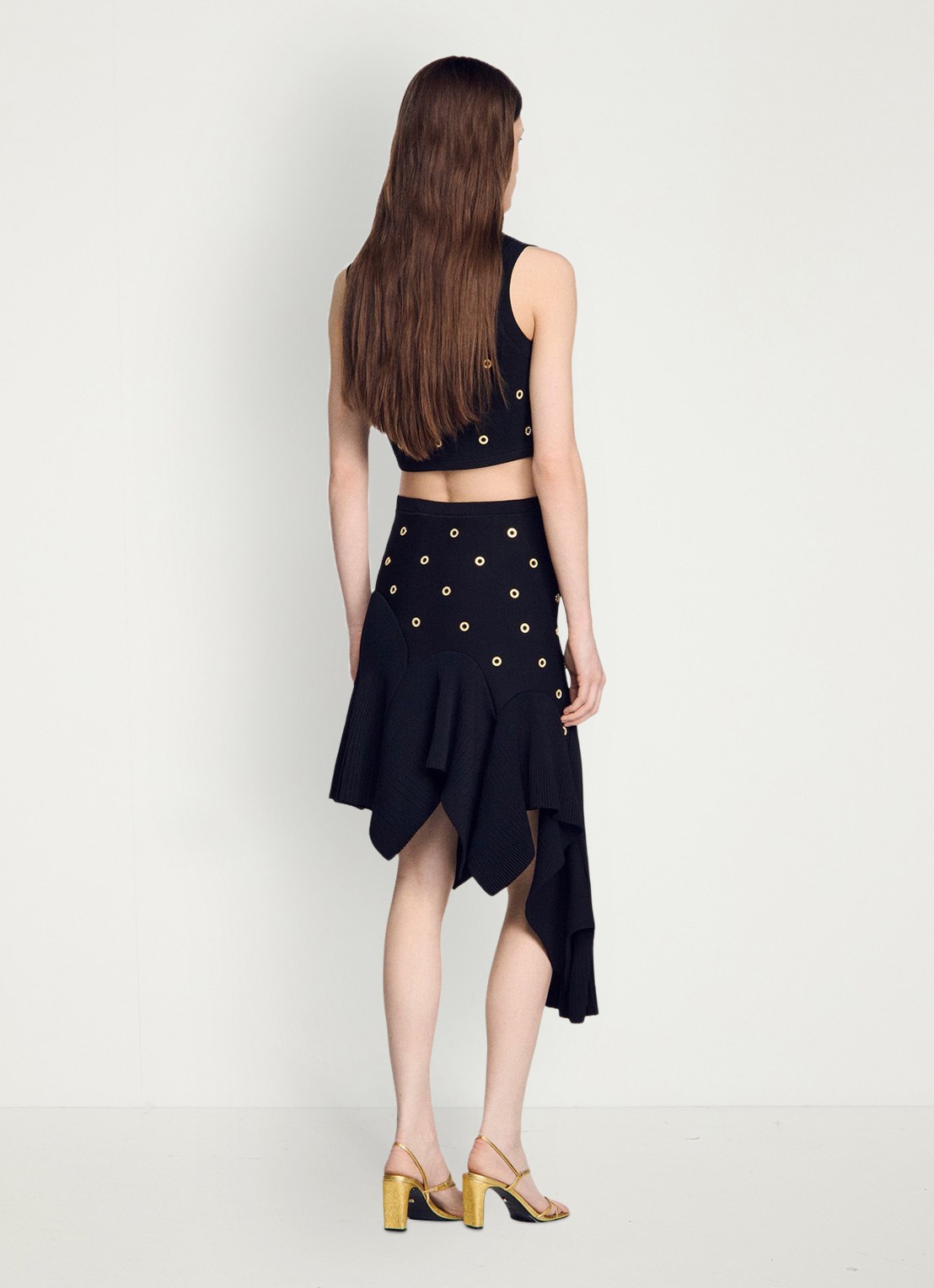 Sandro Midi asymmetrische rok met applicatie - achterkant zwart