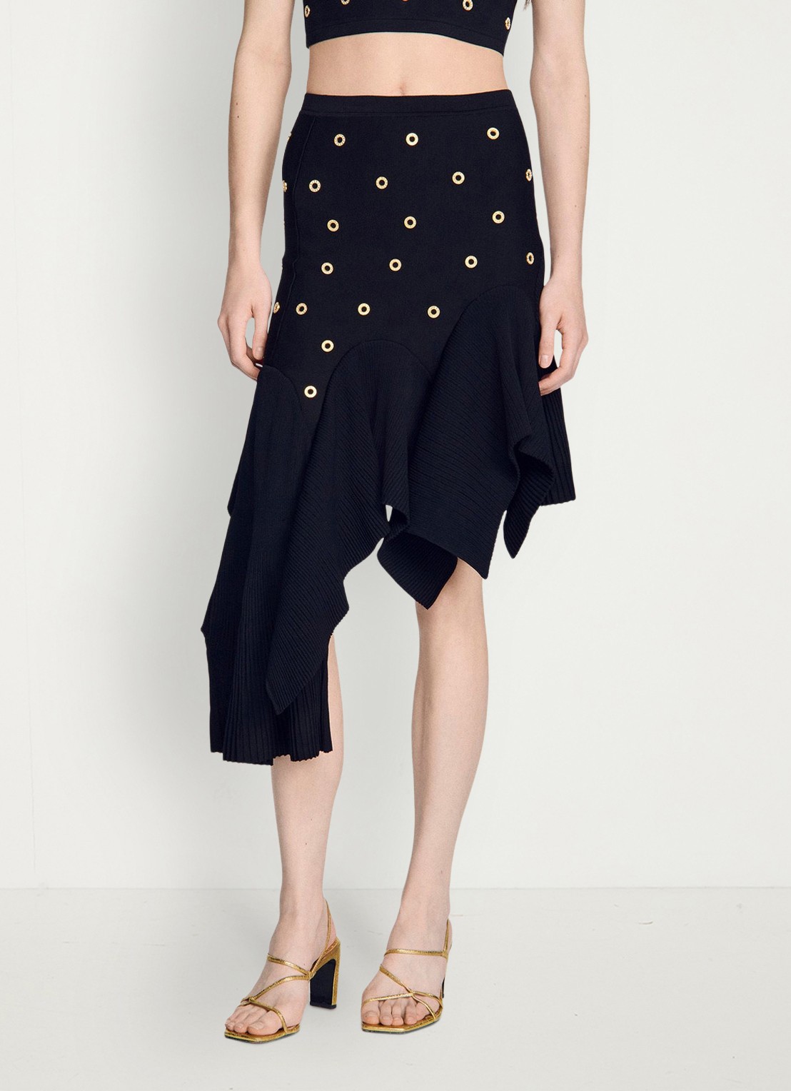 Sandro Midi asymmetrische rok met applicatie - detail 4 zwart