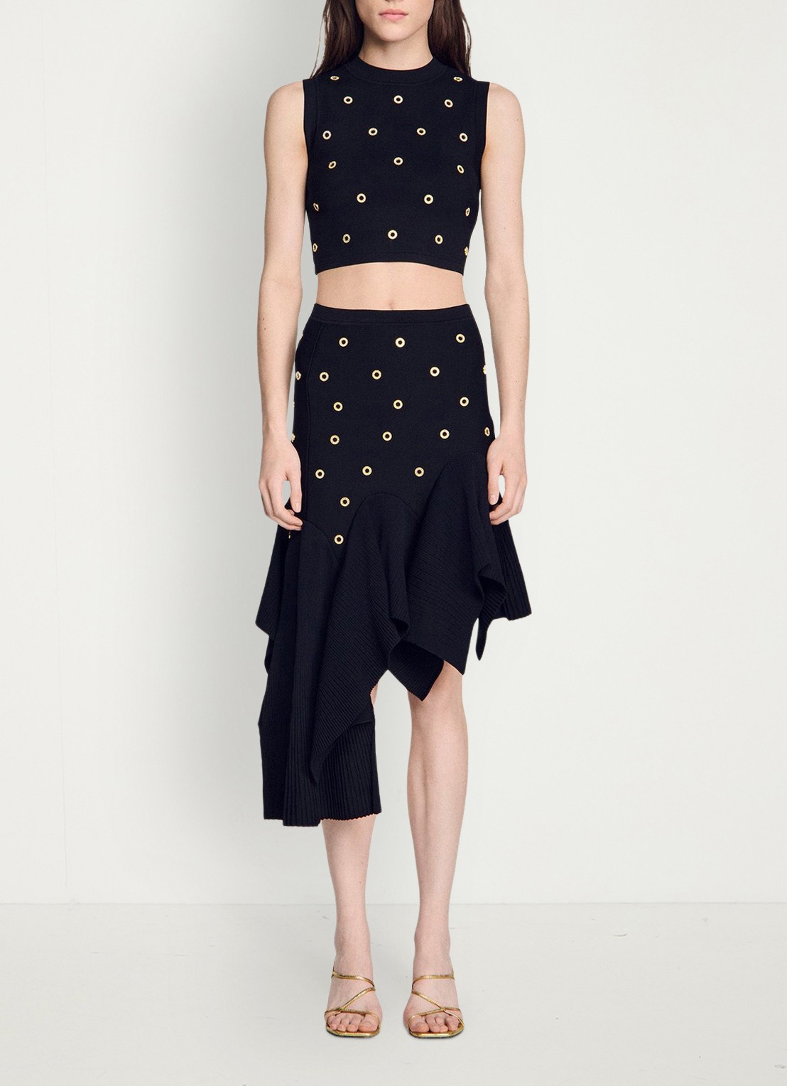 Sandro Midi asymmetrische rok met applicatie - detail 5 zwart