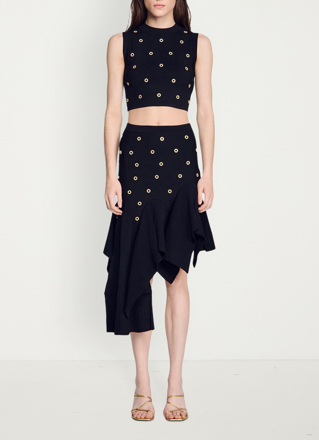 Sandro Midi asymmetrische rok met applicatie - detail 7 zwart