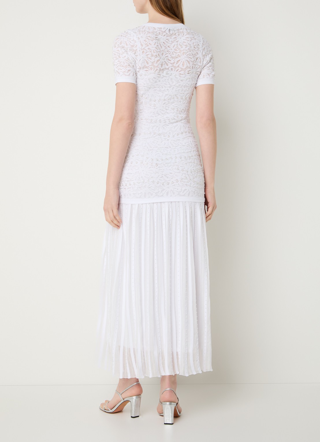Sandro Midi blousejurk met imitatieparels en broderie - achterkant wit