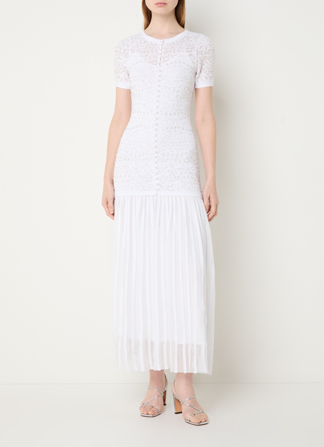 Sandro Midi blousejurk met imitatieparels en broderie - detail 4 wit