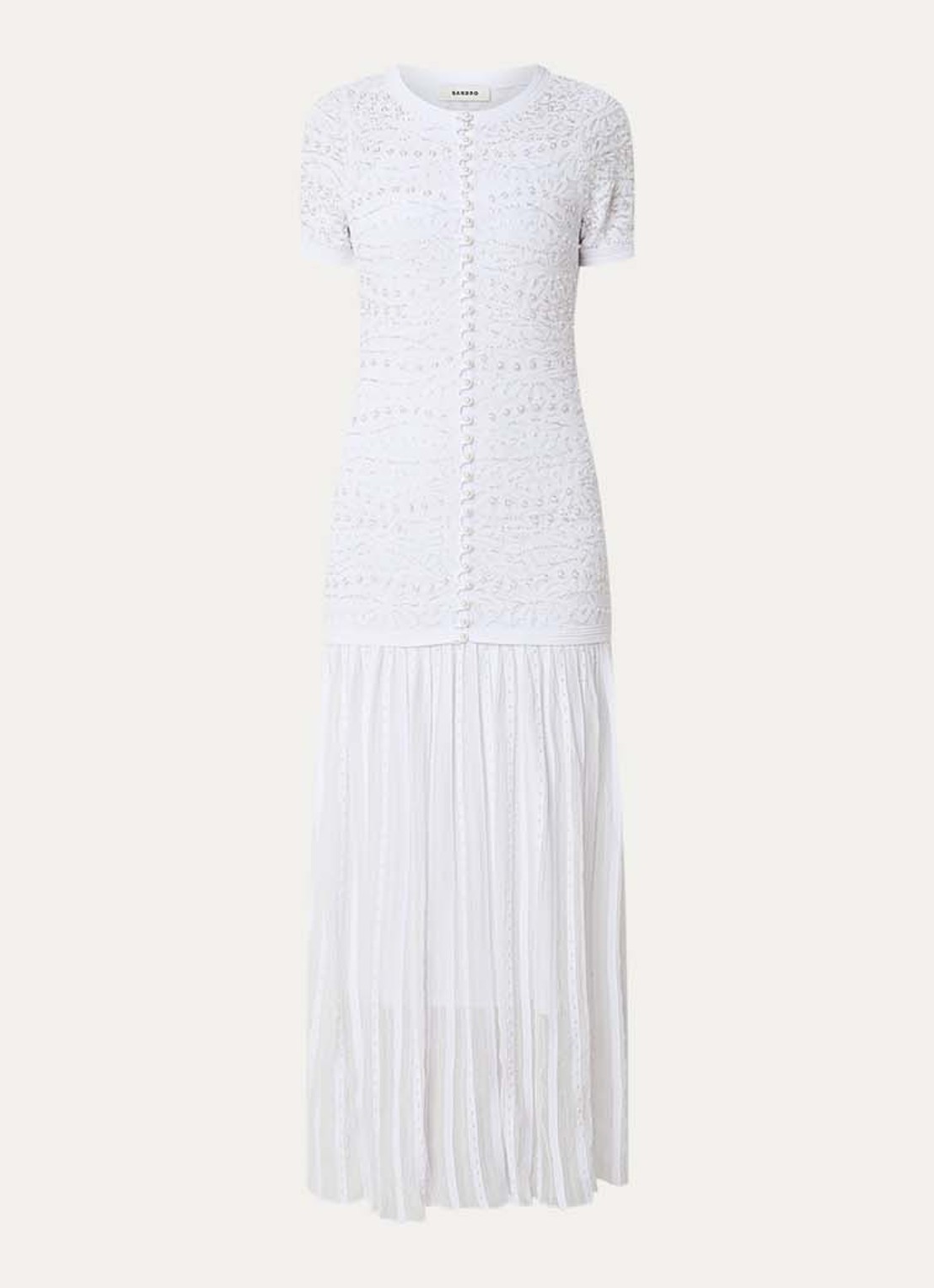 Sandro Midi blousejurk met imitatieparels en broderie - voorkant 2 wit