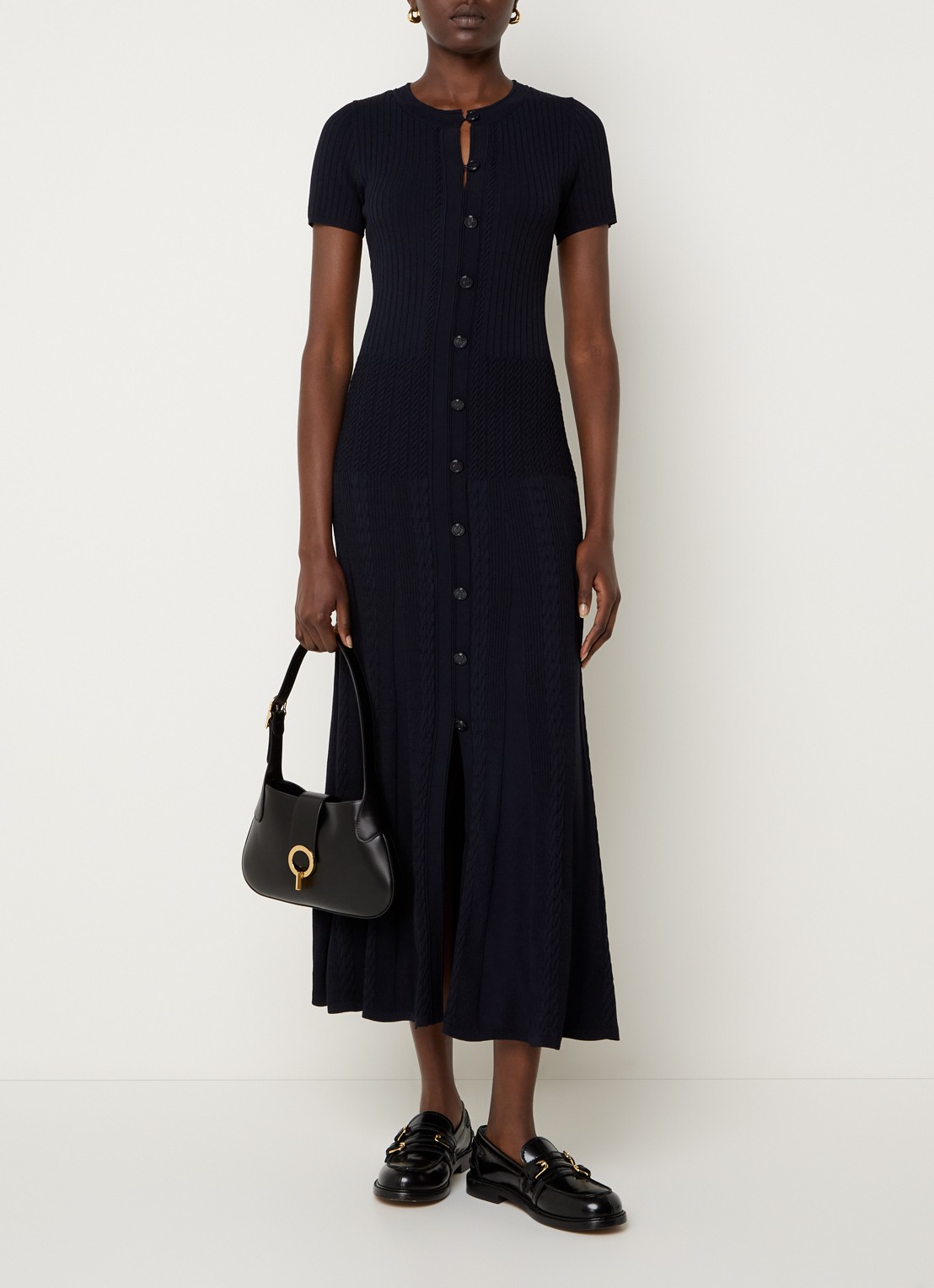 Sandro Midi blousejurk met ribstructuur - detail 4 donkerblauw