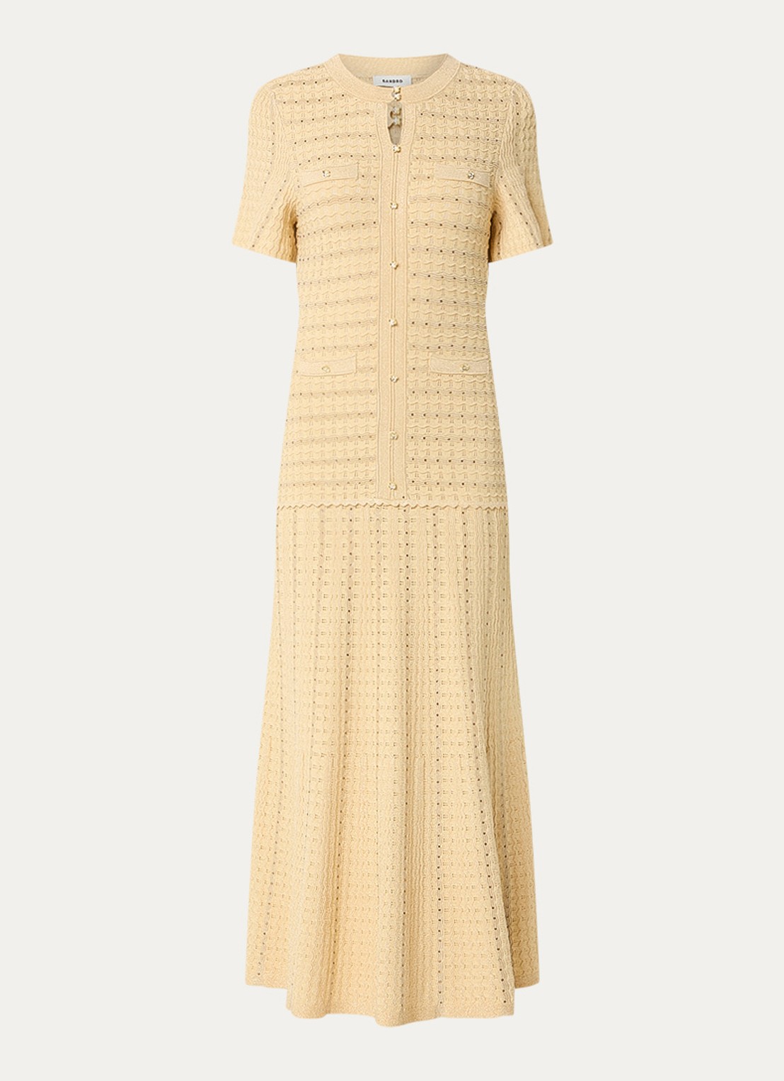 Sandro Midi blousejurk met strass - voorkant 3 lichtgeel