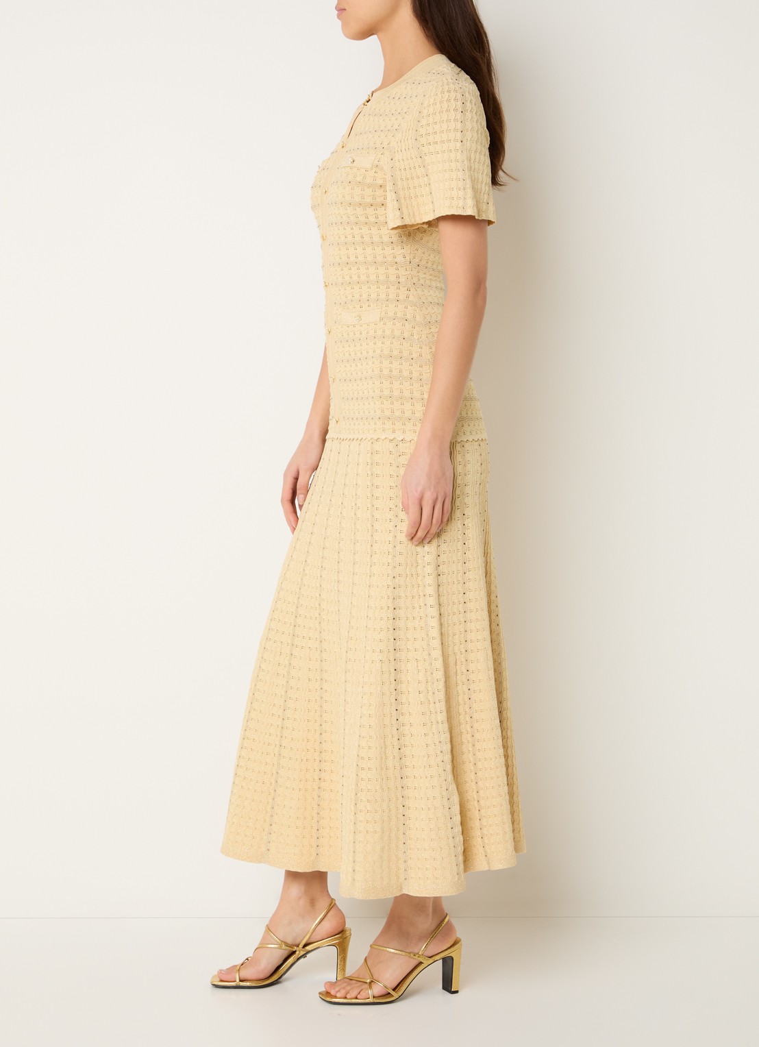 Sandro Midi blousejurk met strass - voorkant 4 lichtgeel