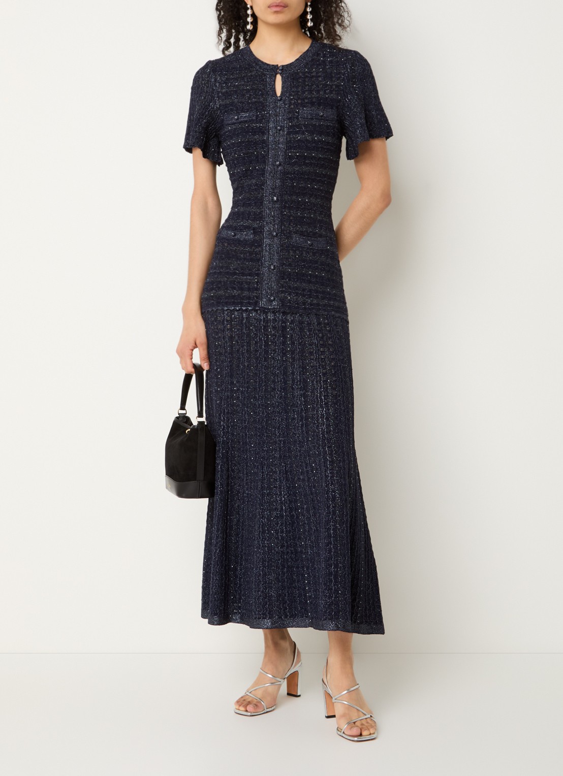 Sandro Midi blousejurk met strass - detail 4 donkerblauw