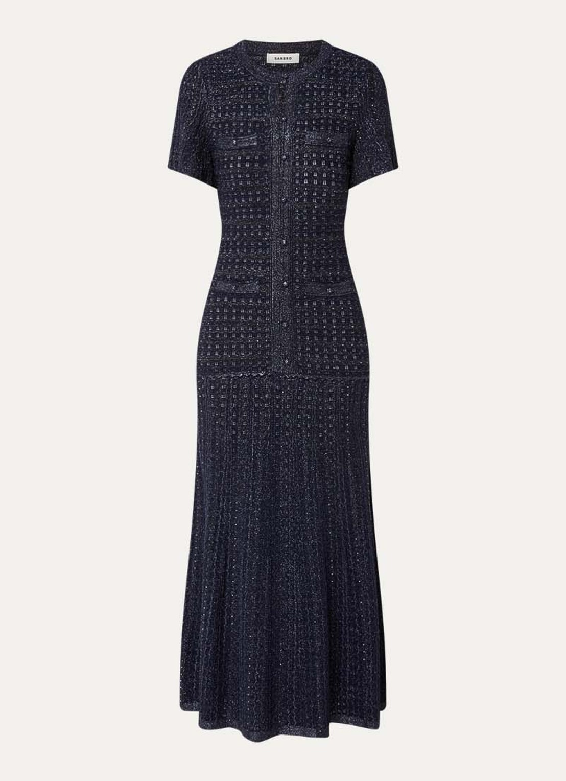 Sandro Midi blousejurk met strass - voorkant donkerblauw