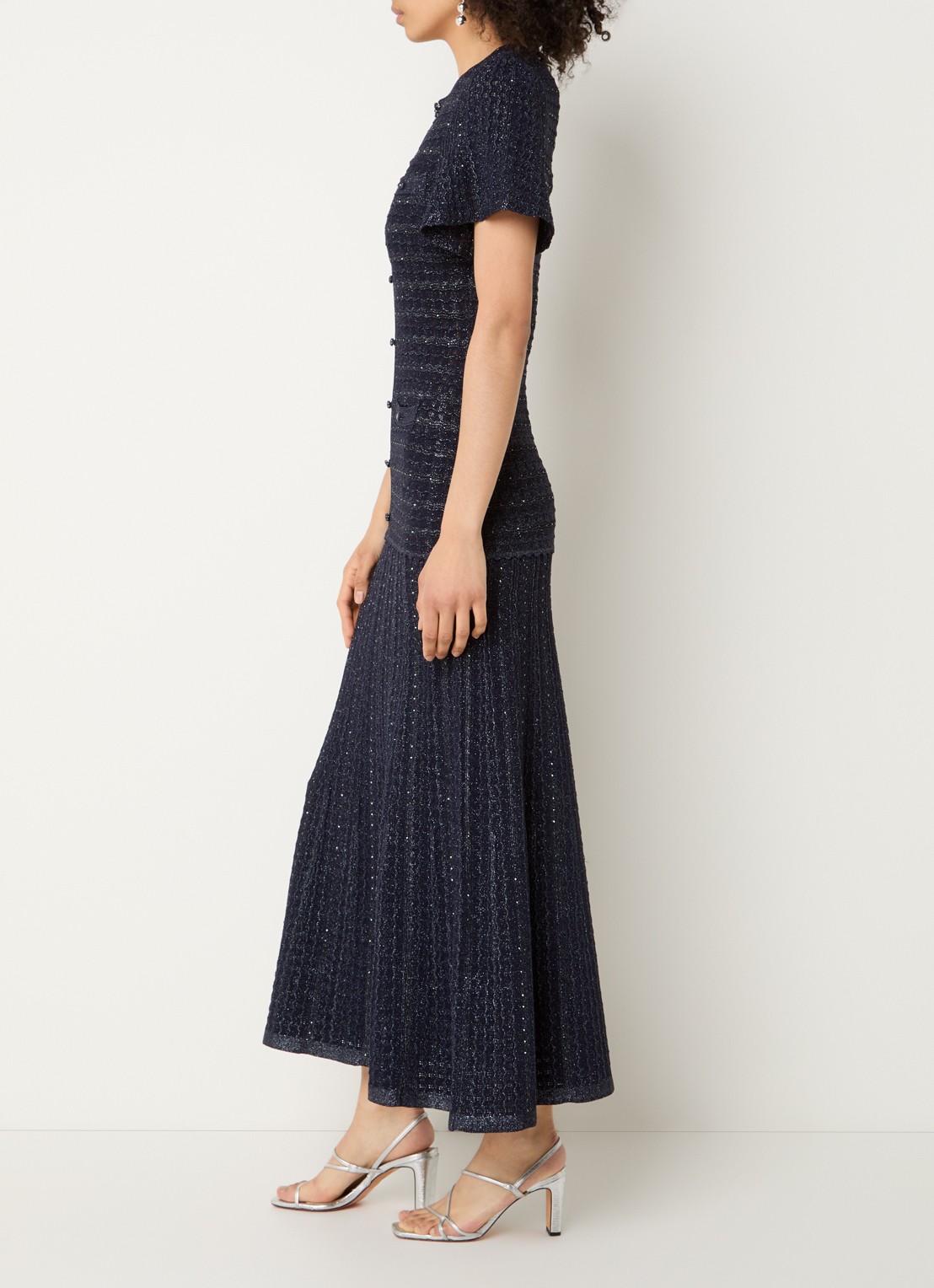 Sandro Midi blousejurk met strass - voorkant 2 donkerblauw