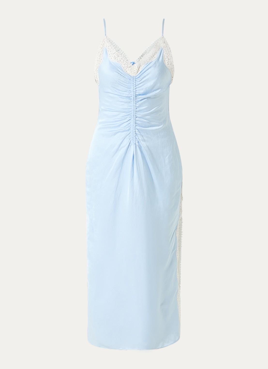 Sandro Midi jurk in linnenblend met details van kant - voorkant 3 lichtblauw