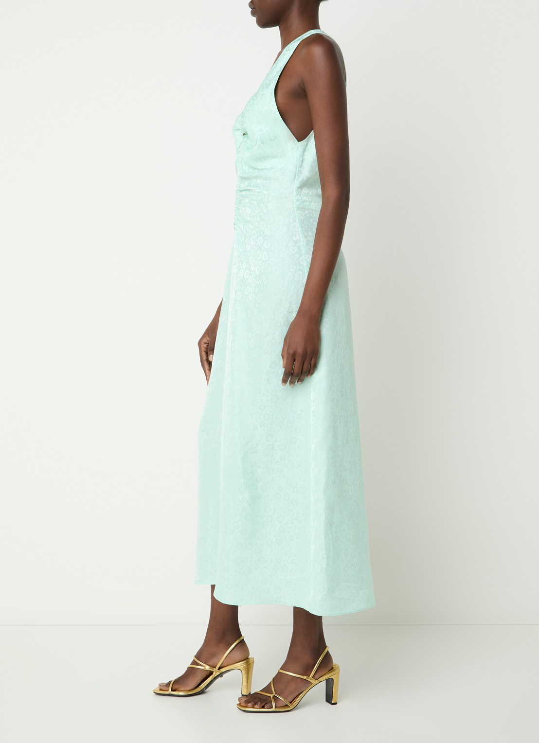 Sandro Midi jurk in linnenblend met jacquard dessin en ruches - voorkant 4 mint