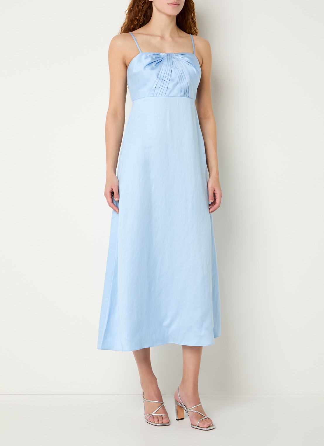 Sandro Midi jurk in linnenblend met plooidetail - detail 4 blauw