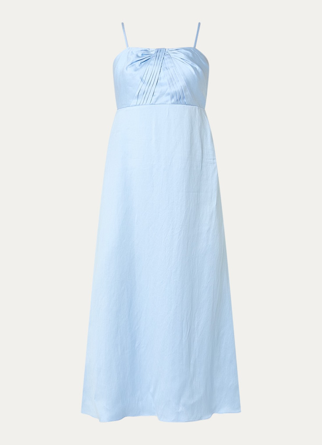 Sandro Midi jurk in linnenblend met plooidetail - voorkant blauw