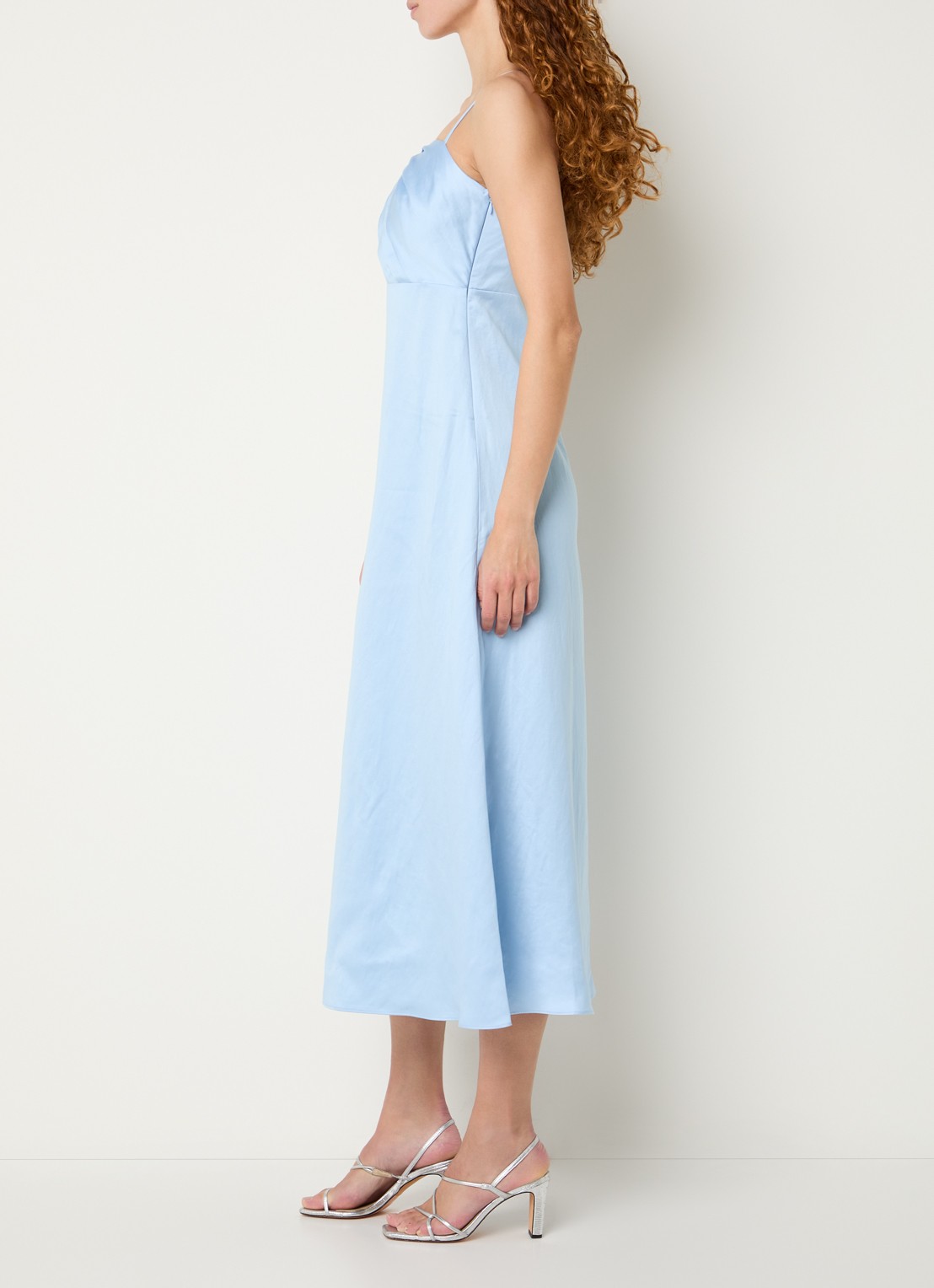 Sandro Midi jurk in linnenblend met plooidetail - voorkant 2 blauw