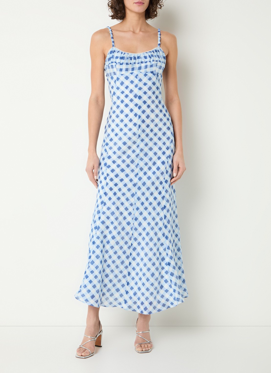 Sandro Midi jurk in linnenblend met ruitdessin en rugdecolleté - detail 4 blauw