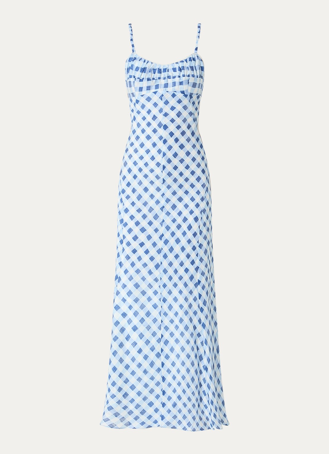 Sandro Midi jurk in linnenblend met ruitdessin en rugdecolleté - voorkant blauw
