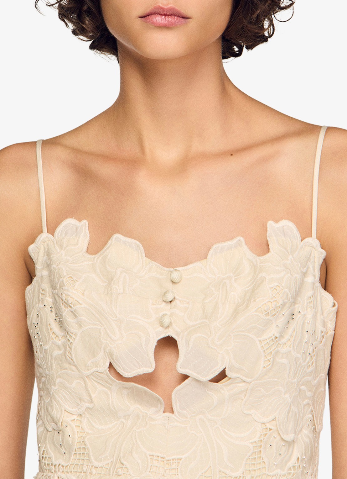 Sandro Midi jurk met bloemborduring - detail 2 beige