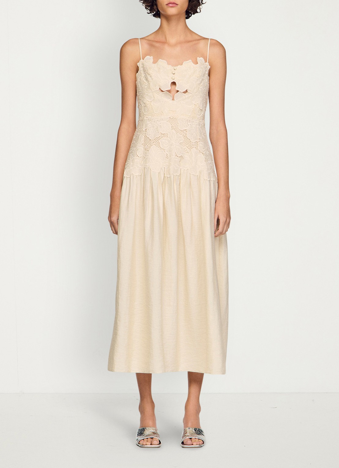 Sandro Midi jurk met bloemborduring - detail 3 beige