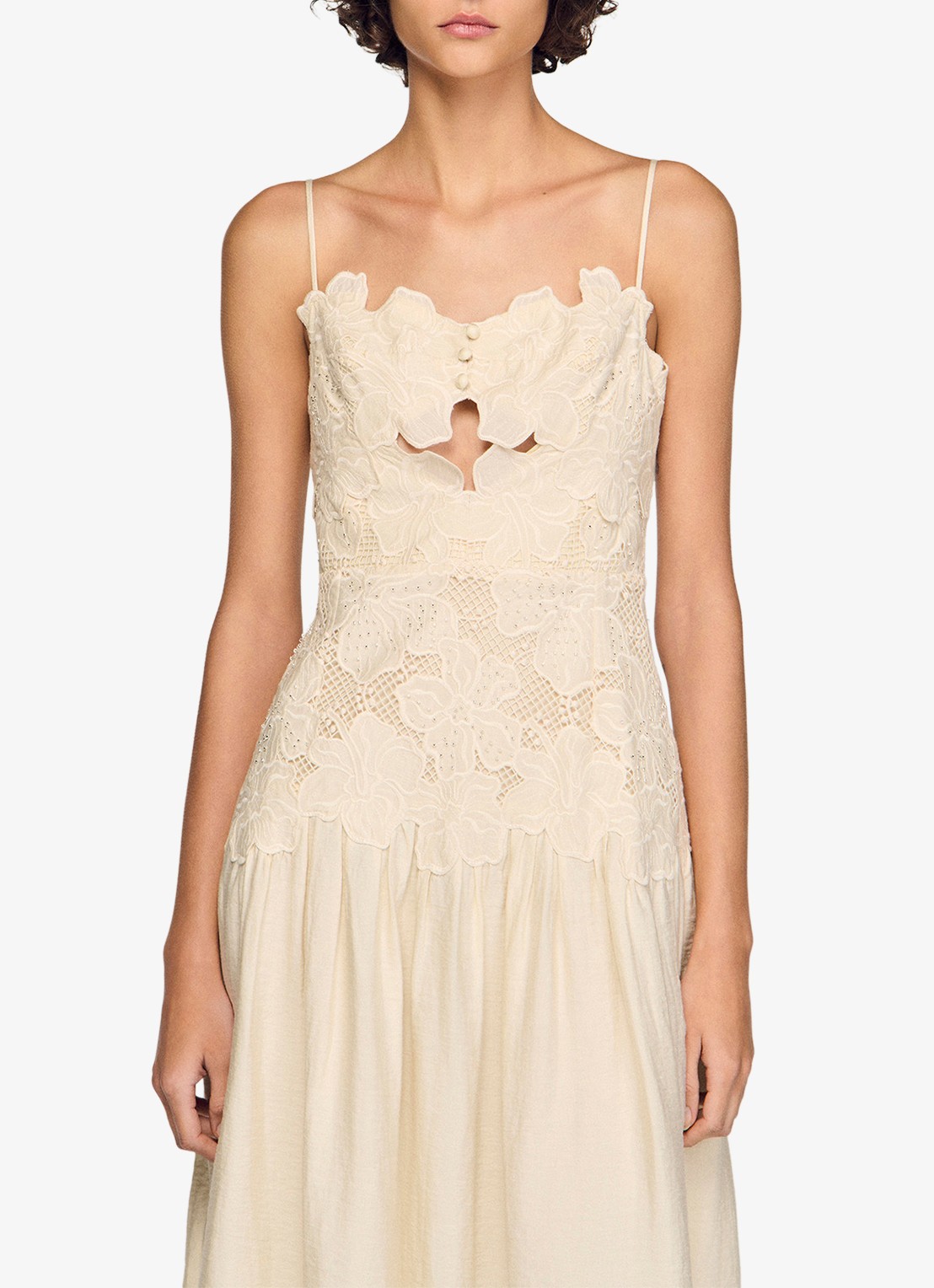 Sandro Midi jurk met bloemborduring - detail 4 beige